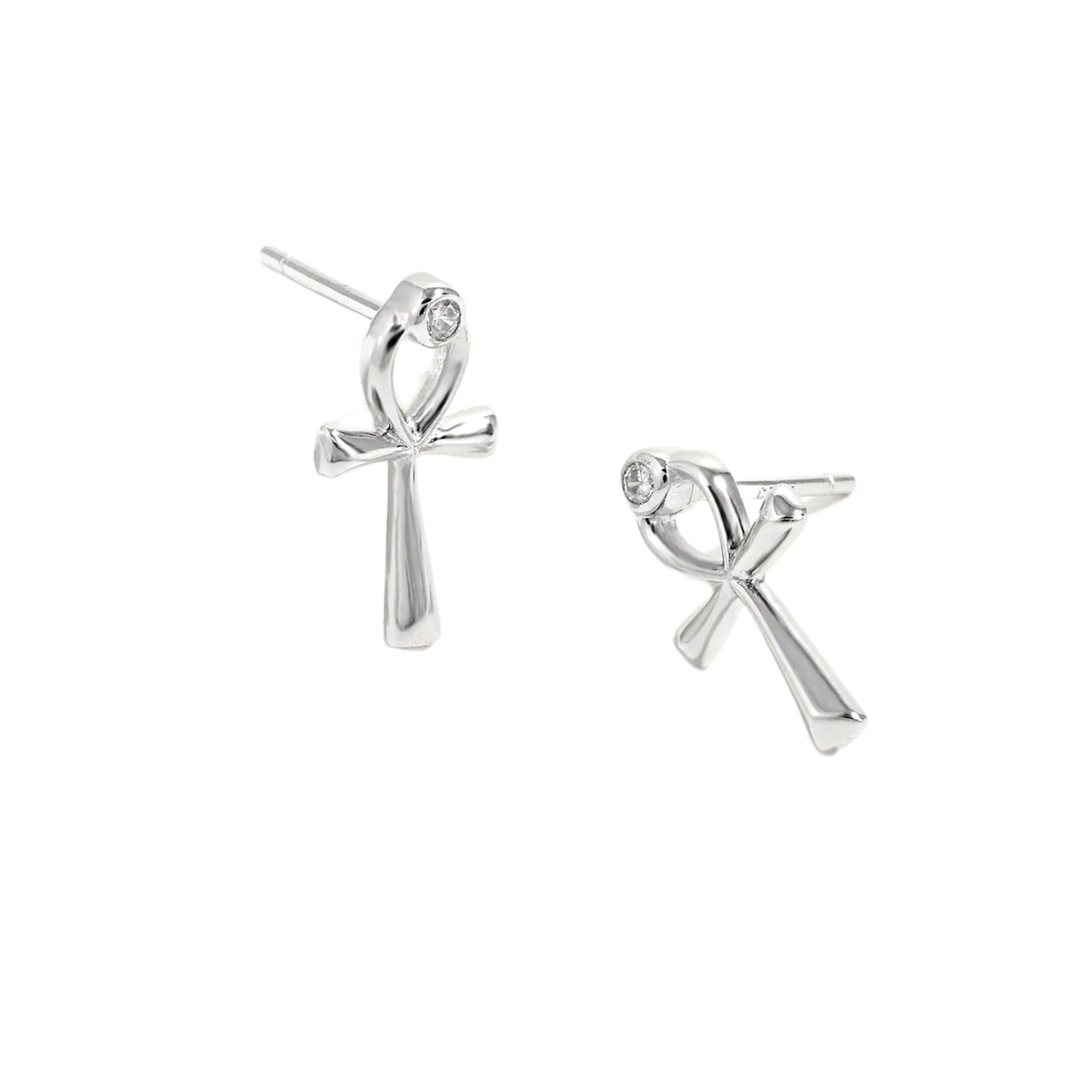 Sterling Silver Inland Zircon Cross Stud Earrings