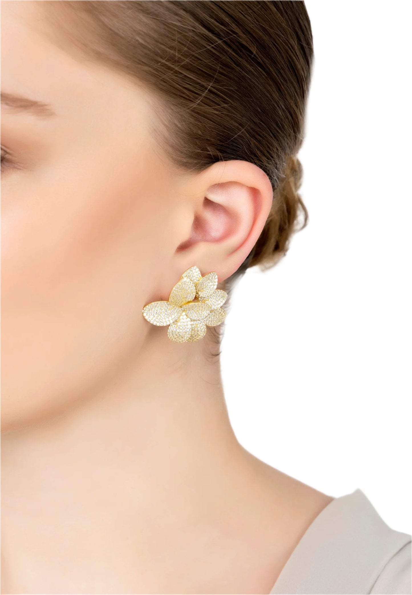 18k Gold Plated Amaryllis Flower Large Stud Earrings