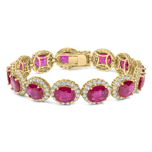 14K Gold Diamond  and Ruby Halo Link BraceletI