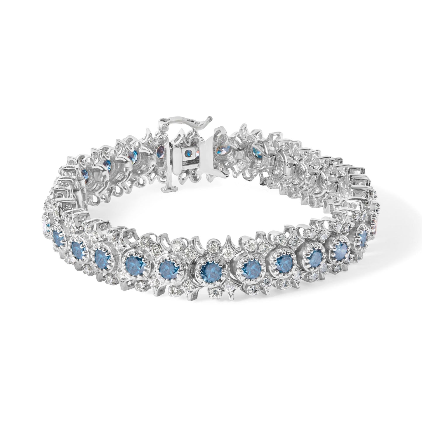 14K White Gold Blue & White Diamond Vintage-Inspired Bracelet