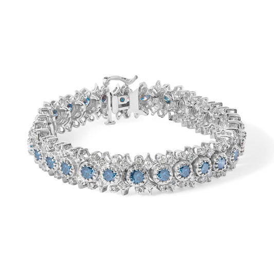 14K White Gold Blue & White Diamond Vintage-Inspired Bracelet