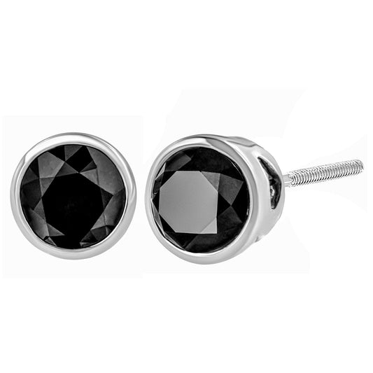 14K White Gold Brilliant-Cut Black Diamond  Stud Earrings