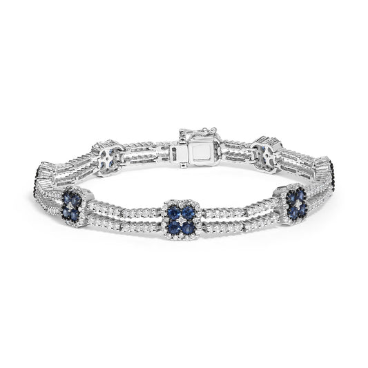 18K White Gold Diamond and Sapphire Double Row Link Bracelet
