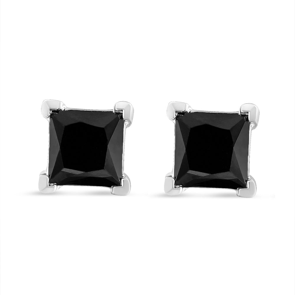 14K White Gold Princess-Cut Black Diamond Studs