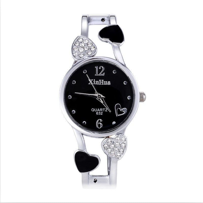 Black Hearts Lady's Diamond Steel Watch