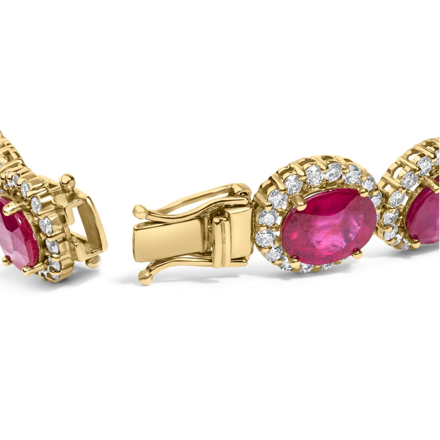 14K Gold Diamond  and Ruby Halo Link BraceletI