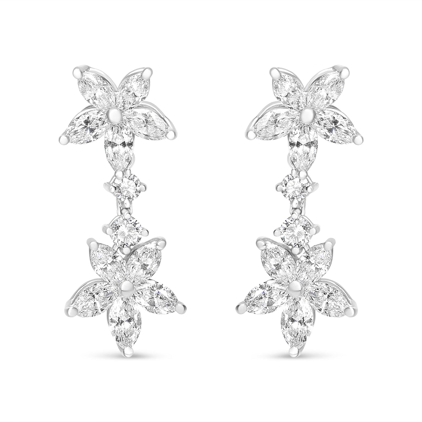18k White Gold Marquise Diamond Floral Dangle Earrings