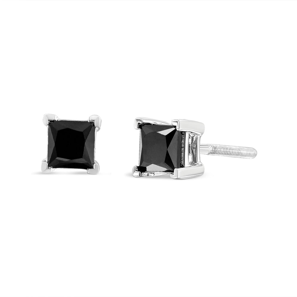 14K White Gold Princess-Cut Black Diamond Studs