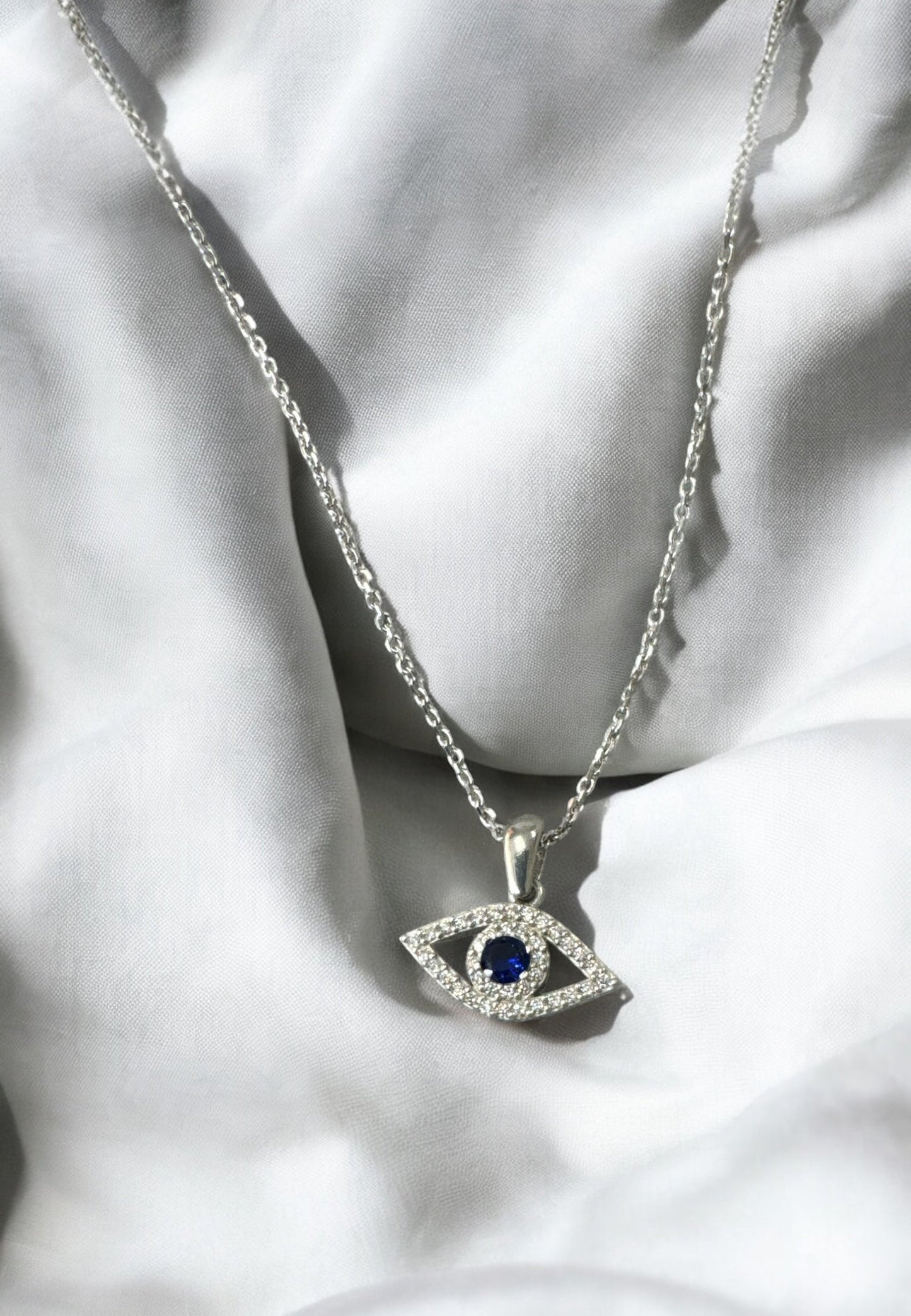 Sterling Silver Evil Eye Elliptical Necklace