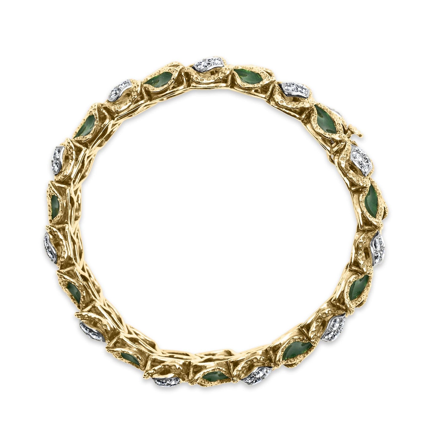 18K Diamond  Green Enamel Gold Textured Bracelets