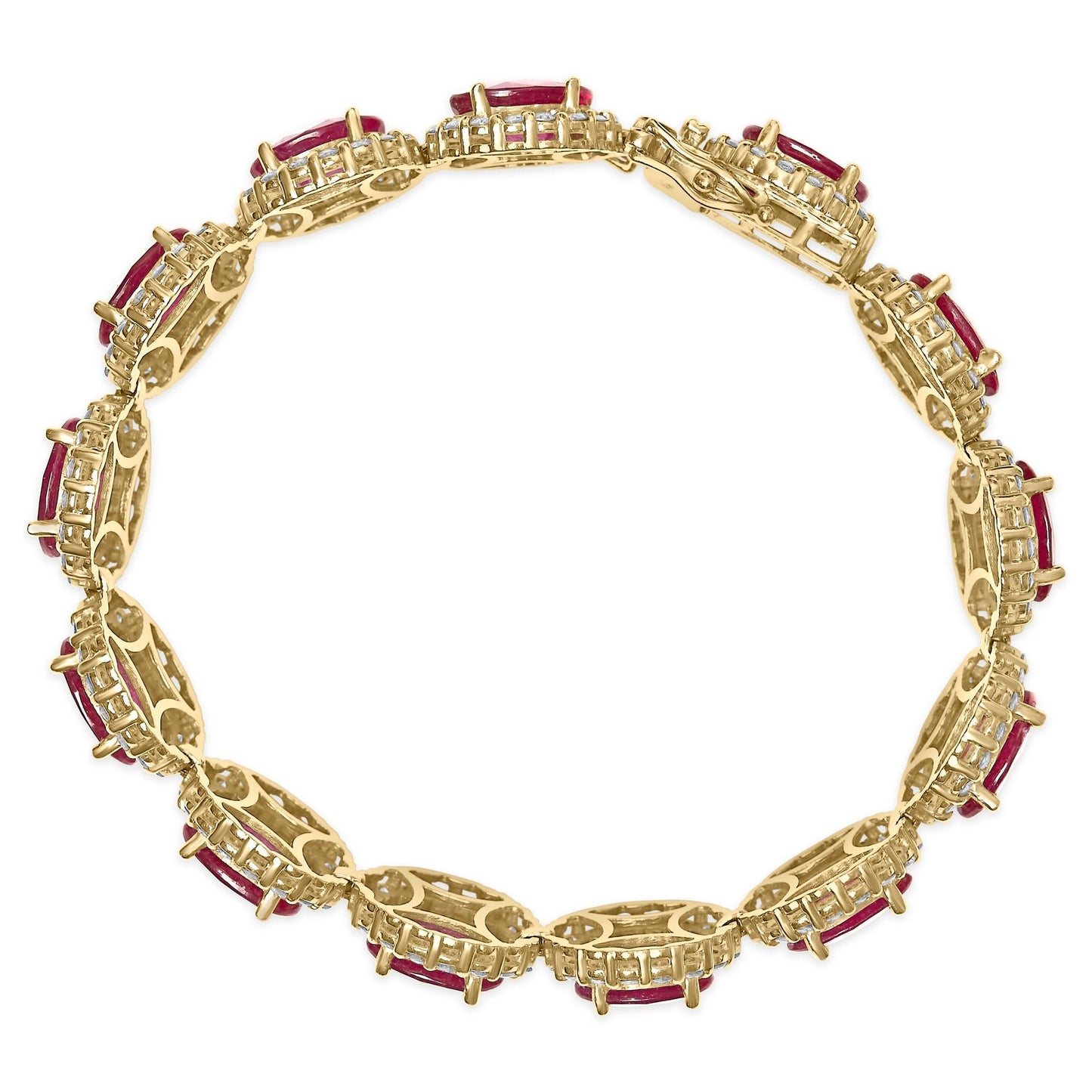 14K Gold Diamond  and Ruby Halo Link BraceletI