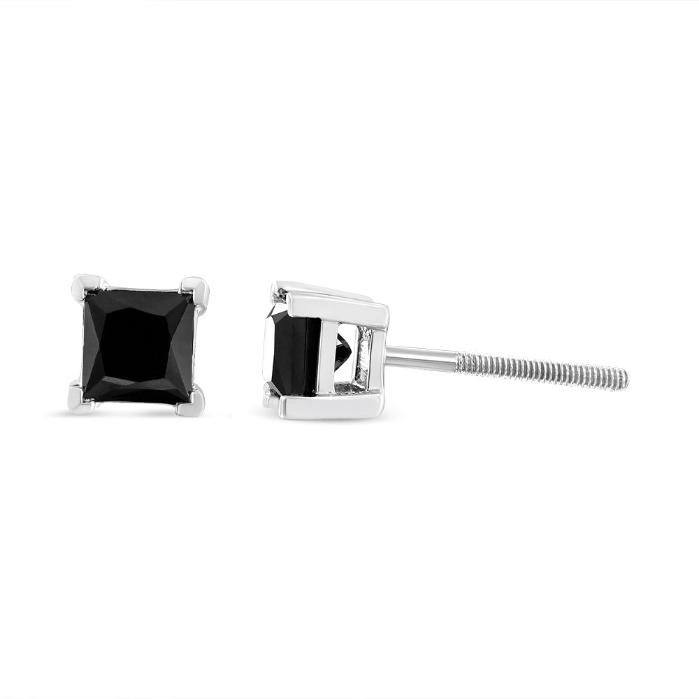 14K White Gold Princess-Cut Black Diamond Studs