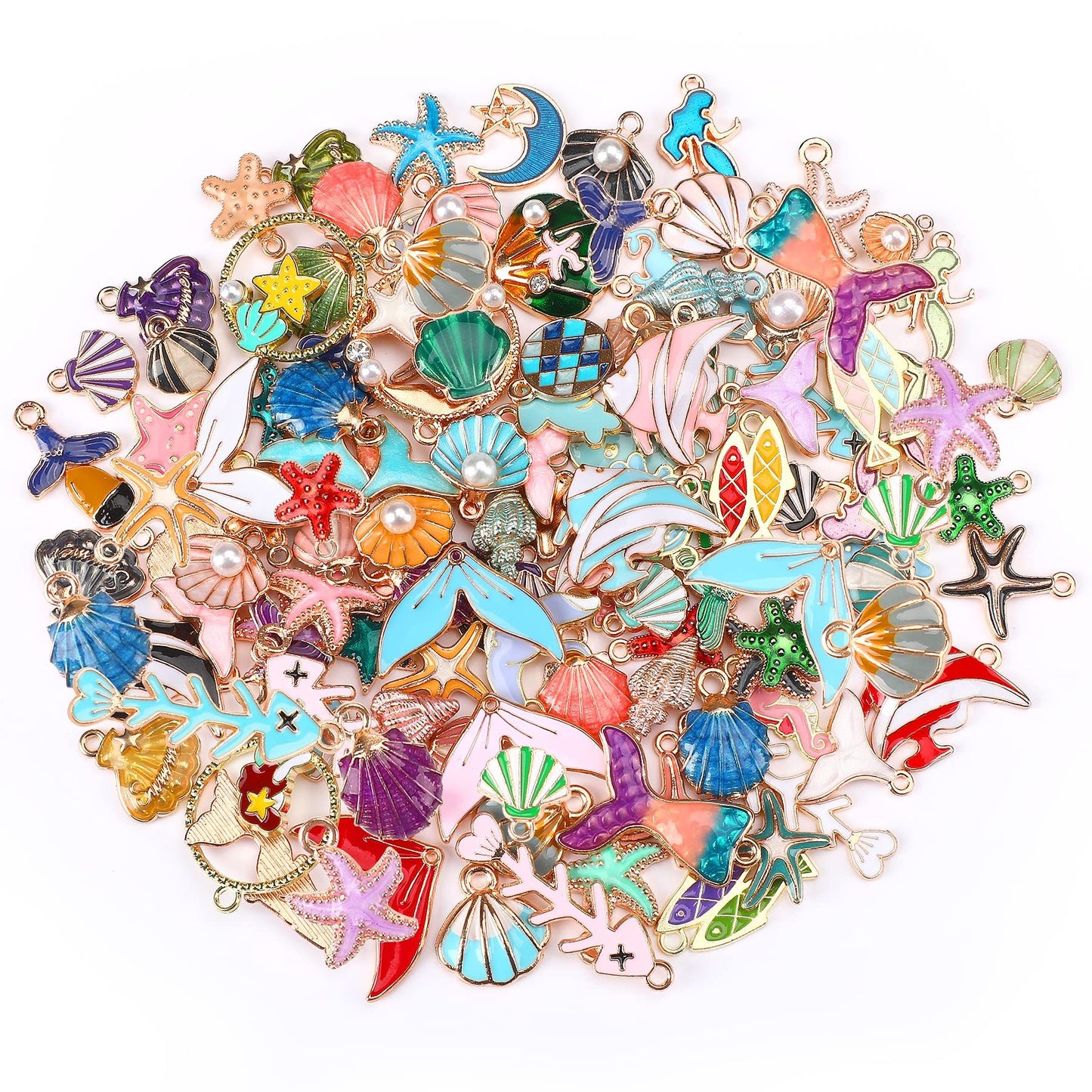 MARFOREVER 120 Pieces Of Ocean-themed Sea Jewelry For Jewelry Making, Gold Enamel Assorted Starfish And Shell Pendants Can Be Made Into Necklaces, Earrings, Bracelets,-Selling On Amazon Is Prohibited
