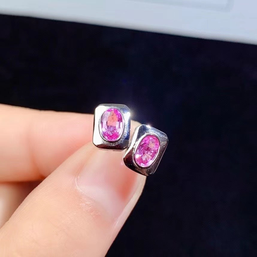 Sterling Silver Inlaid Natural Sapphire Stud Earrings