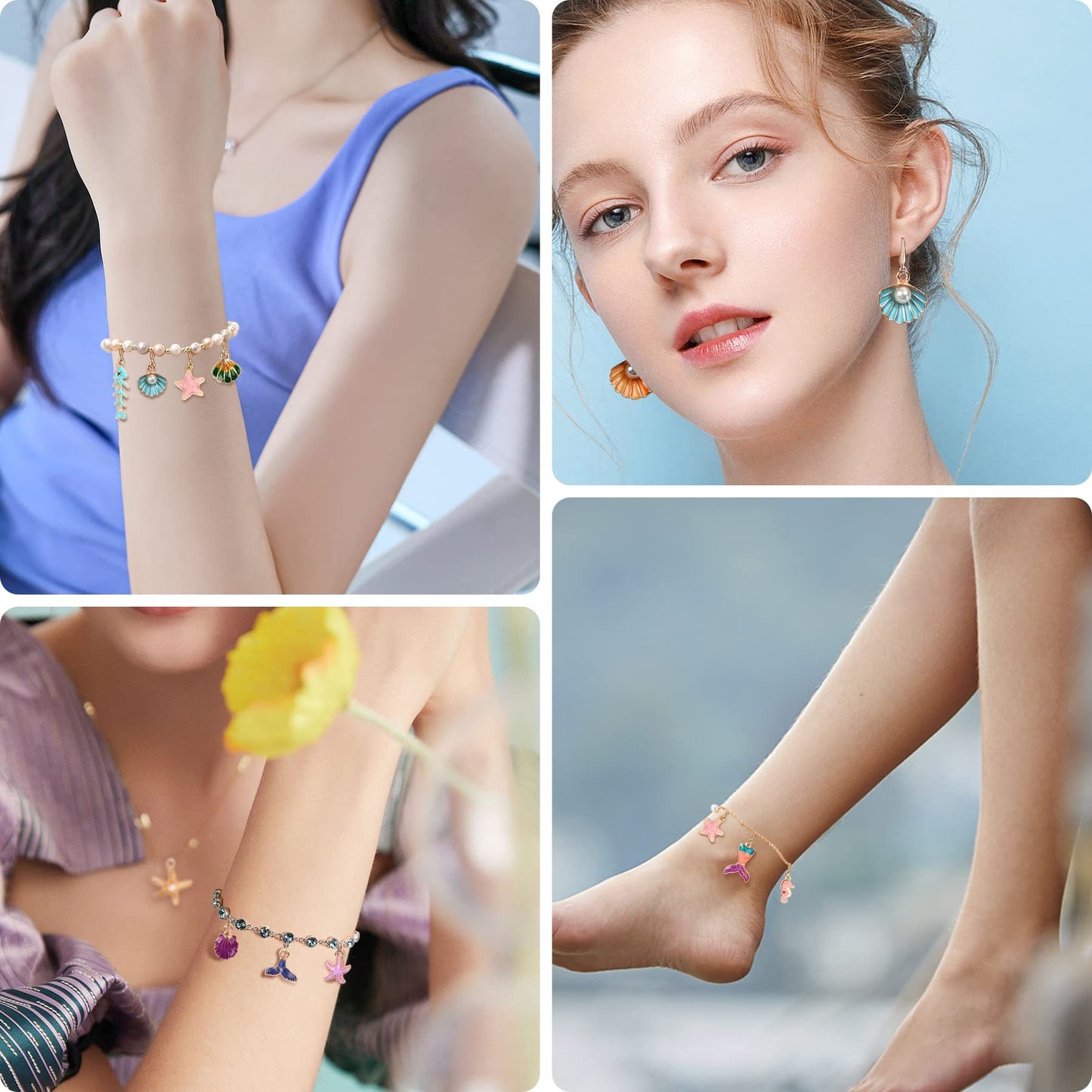 MARFOREVER 120 Pieces Of Ocean-themed Sea Jewelry For Jewelry Making, Gold Enamel Assorted Starfish And Shell Pendants Can Be Made Into Necklaces, Earrings, Bracelets,-Selling On Amazon Is Prohibited