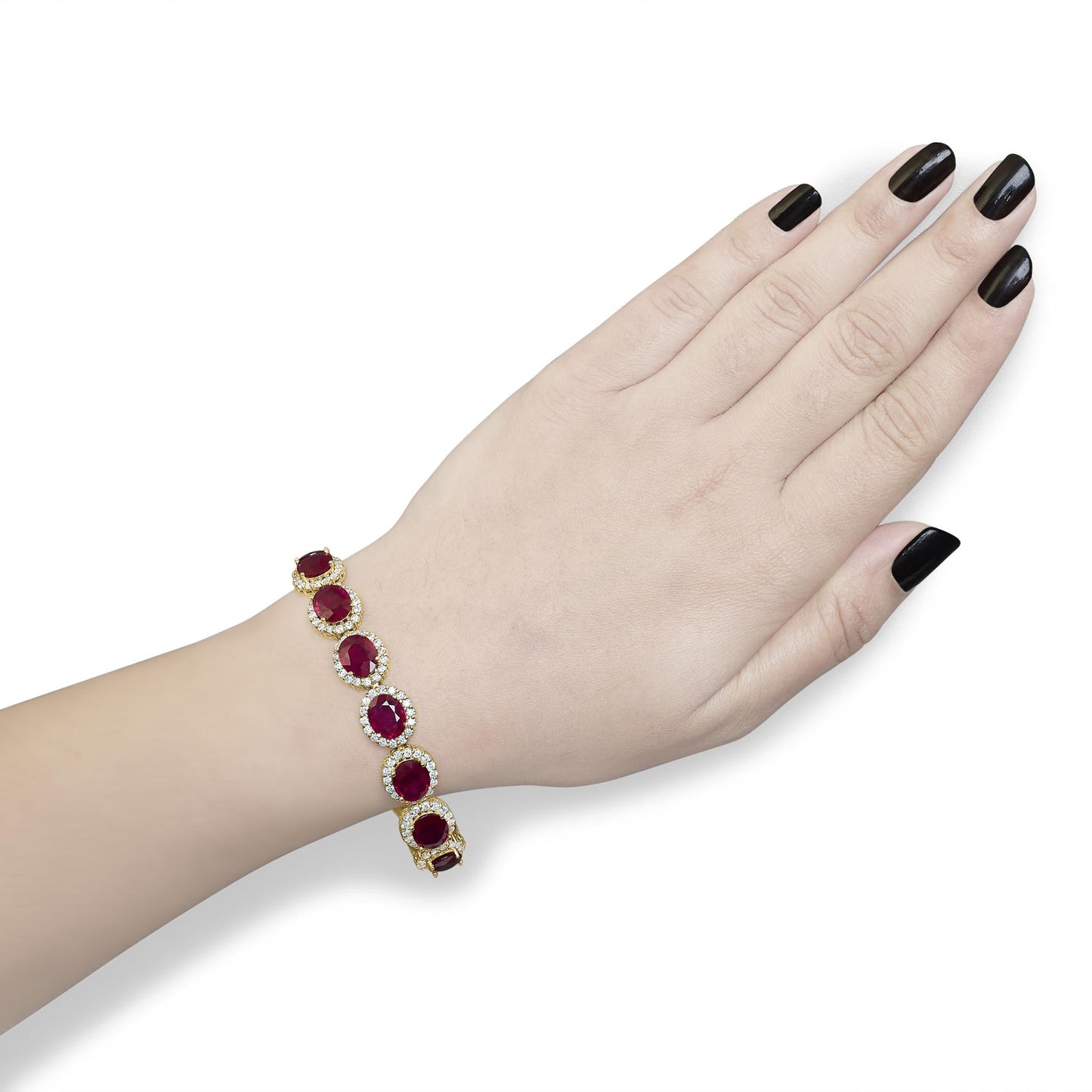 14K Gold Diamond  and Ruby Halo Link BraceletI