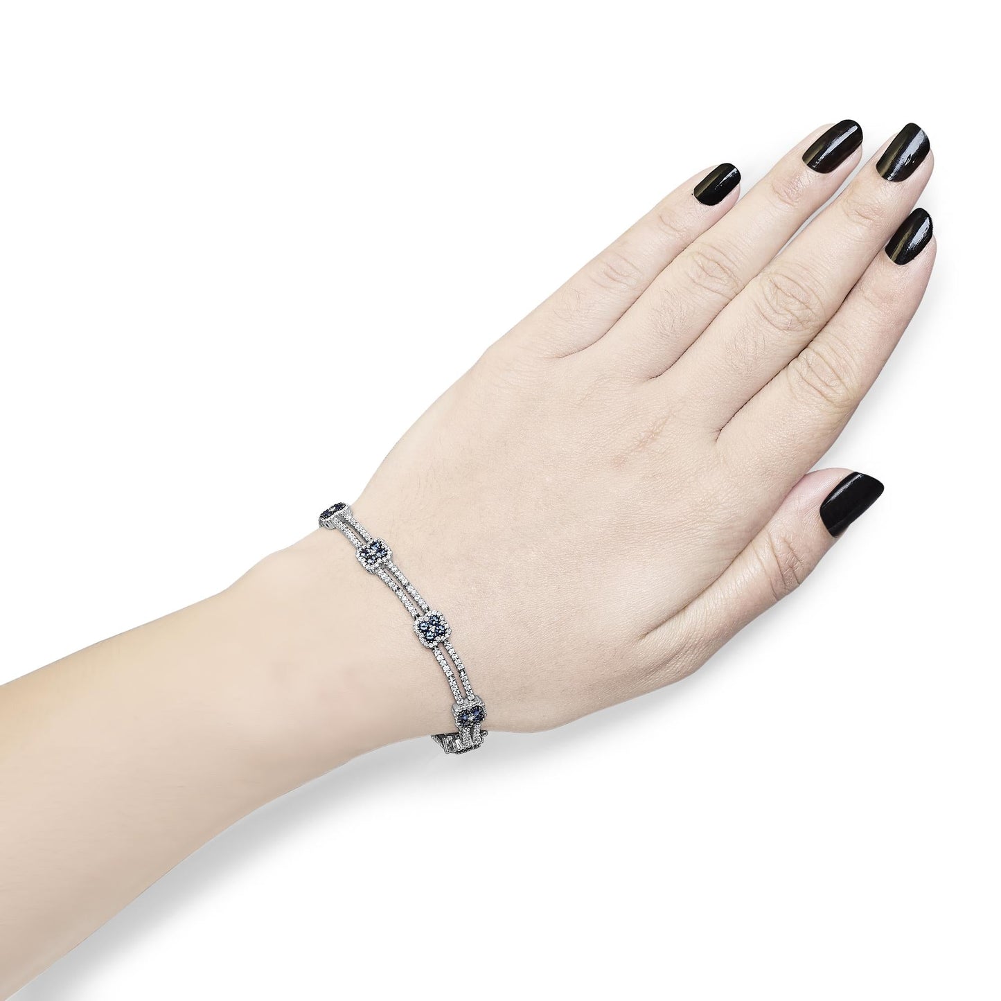 18K White Gold Diamond and Sapphire Double Row Link Bracelet