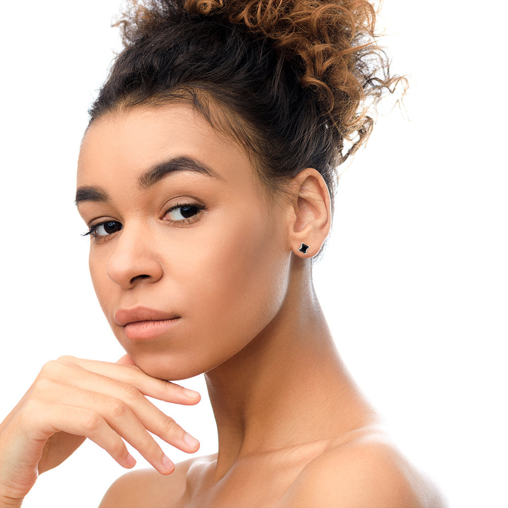 14K White Gold Princess-Cut Black Diamond Studs