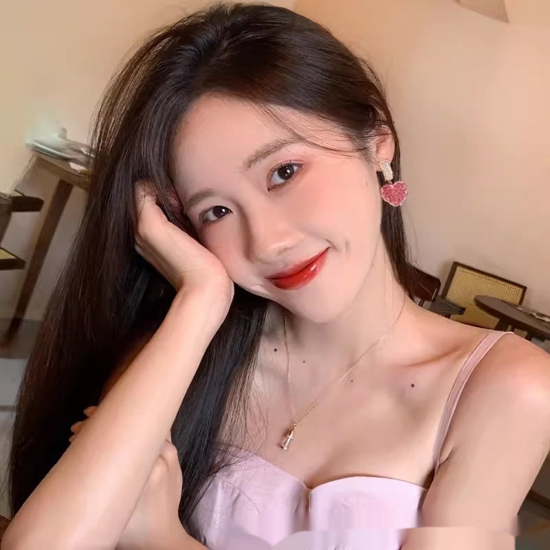 Love Is Full Of Peach Heart Earrings Temperament And High Sense