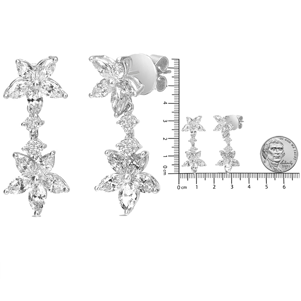 18k White Gold Marquise Diamond Floral Dangle Earrings
