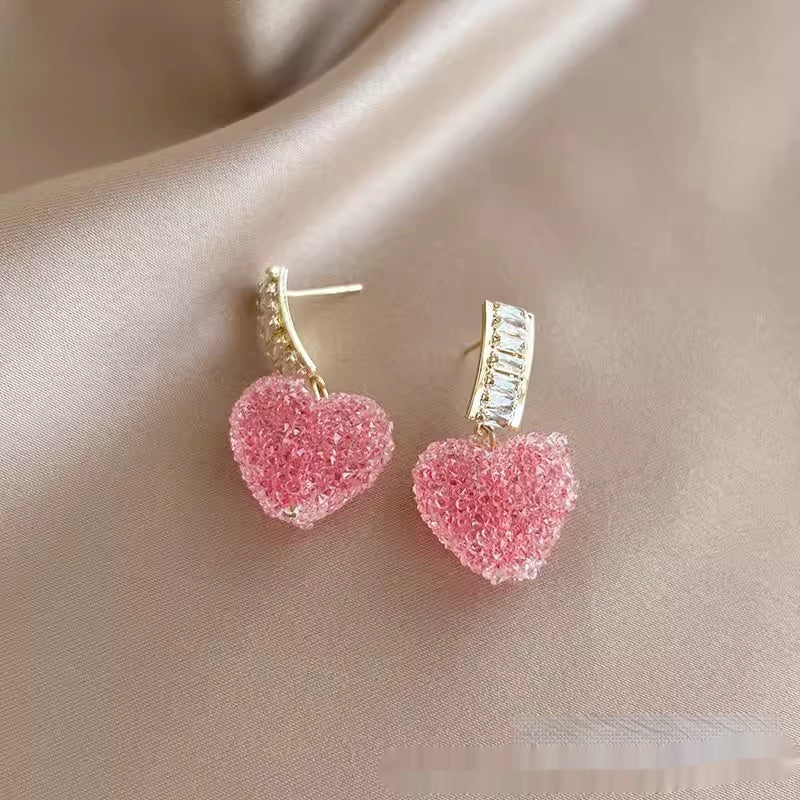 Love Is Full Of Peach Heart Earrings Temperament And High Sense