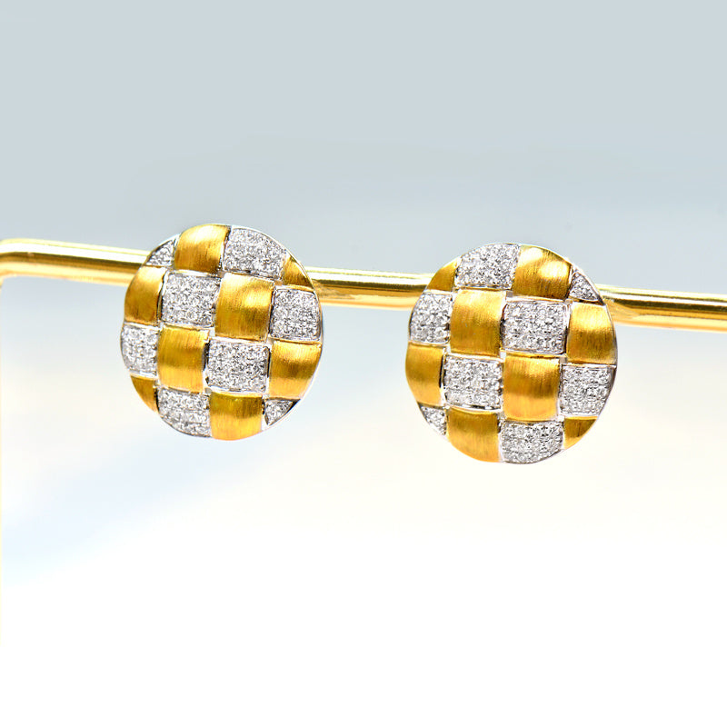18K Gold Diamond Braided Brushed Craft Earrings
