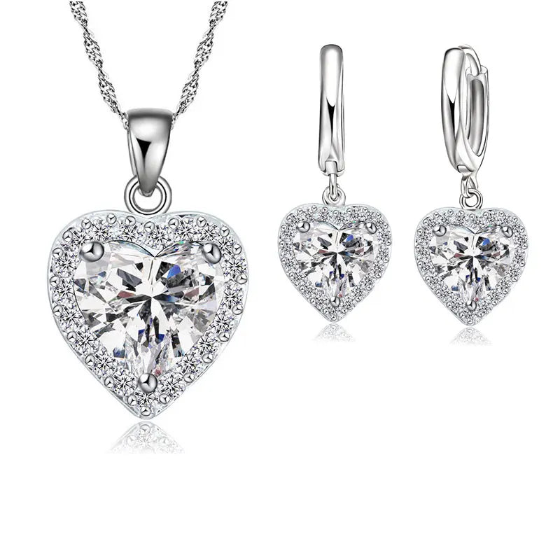 Sterling Silver Hearts Austrian Crystal Necklaces & Earrings Set