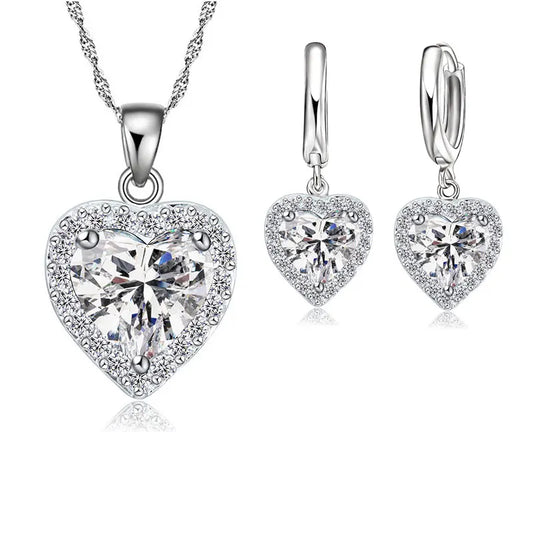 Sterling Silver Hearts Austrian Crystal Necklaces & Earrings Set