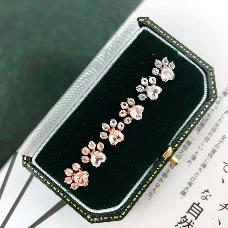 Cat Paw Sterling Silver Rose Quartz Stud Earrings