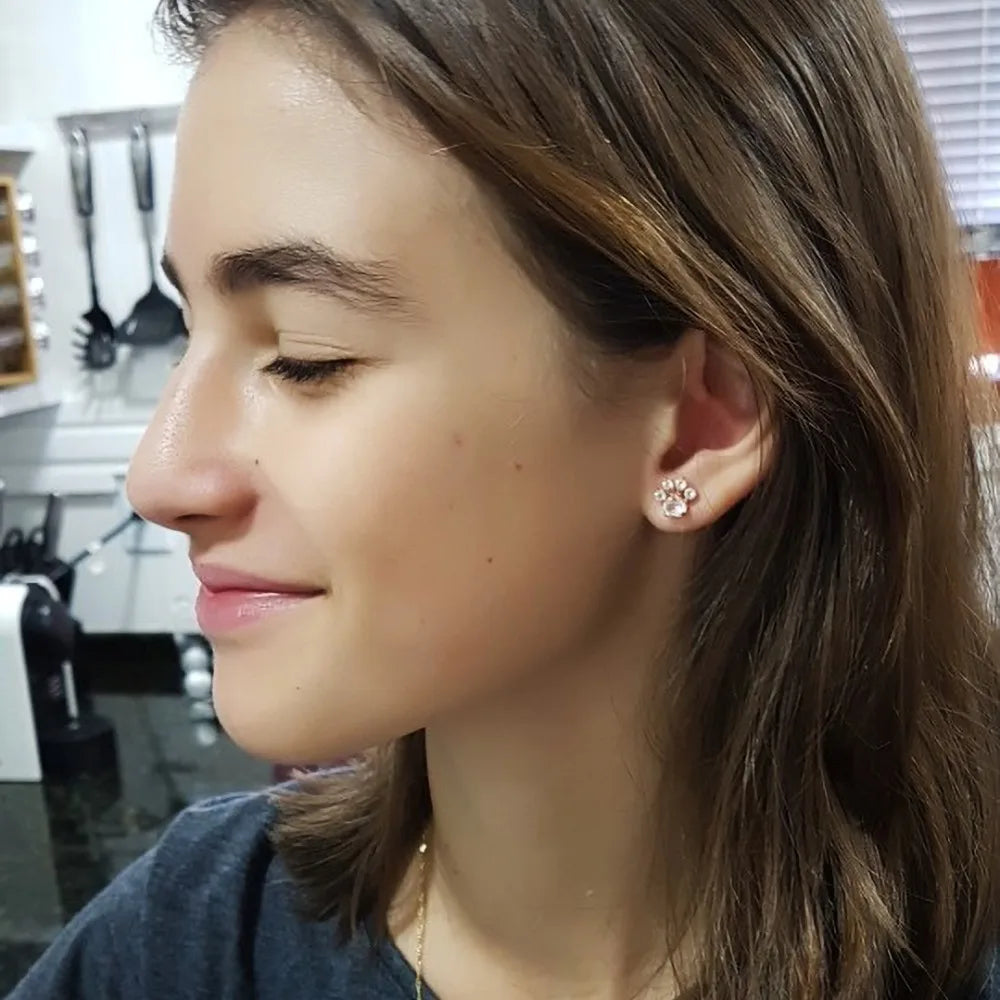Cat Paw Sterling Silver Rose Quartz Stud Earrings