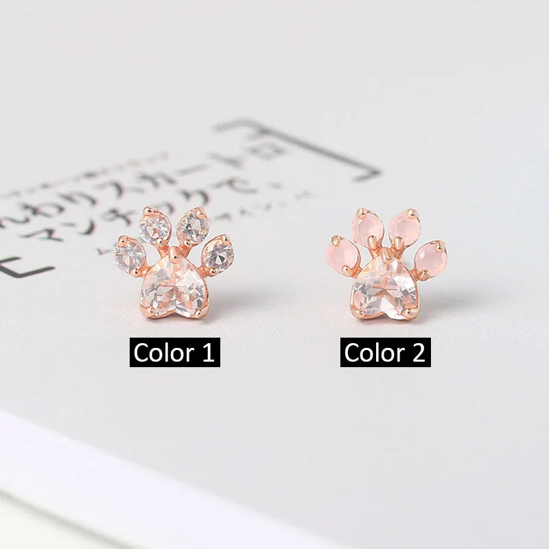 Cat Paw Sterling Silver Rose Quartz Stud Earrings
