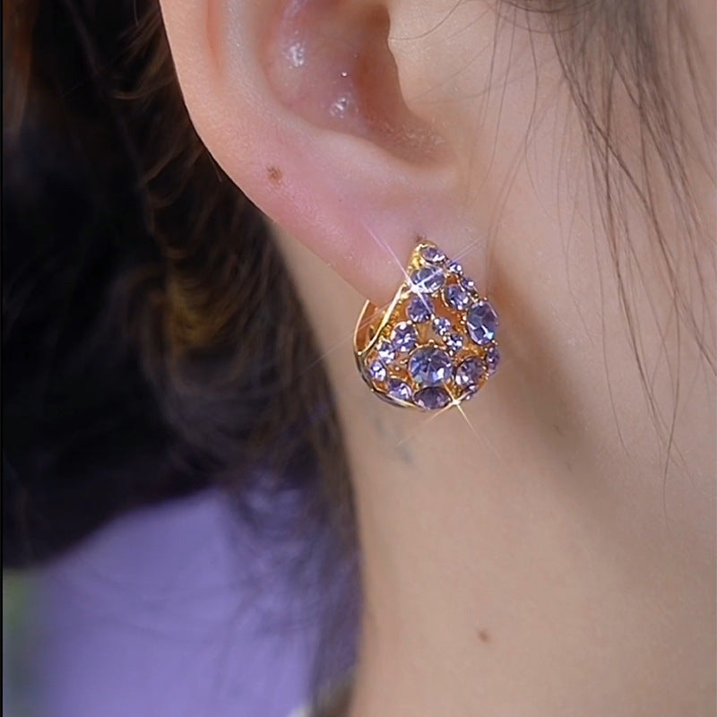 Light Luxury Purple Full Diamond Ear Clip Women