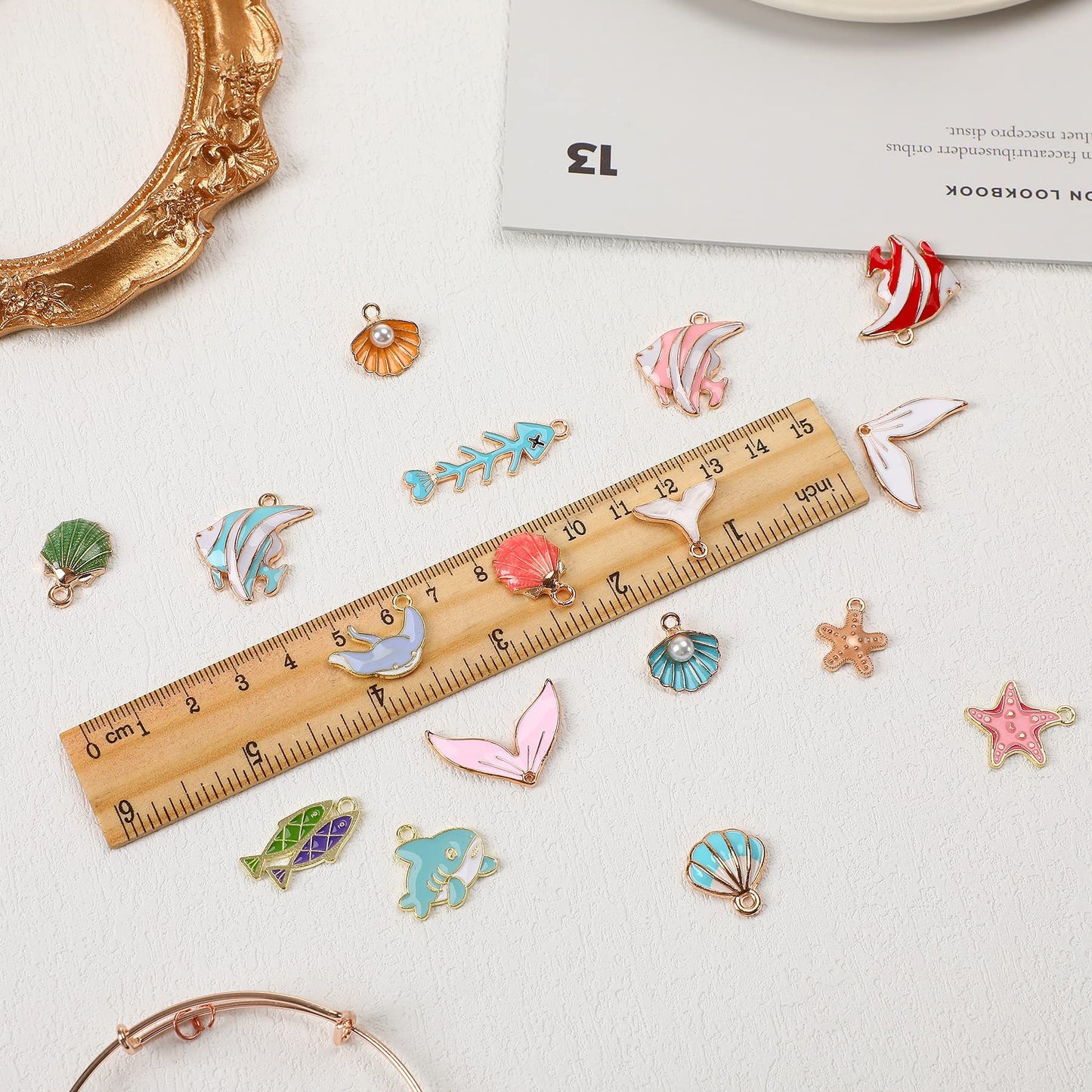 MARFOREVER 120 Pieces Of Ocean-themed Sea Jewelry For Jewelry Making, Gold Enamel Assorted Starfish And Shell Pendants Can Be Made Into Necklaces, Earrings, Bracelets,-Selling On Amazon Is Prohibited