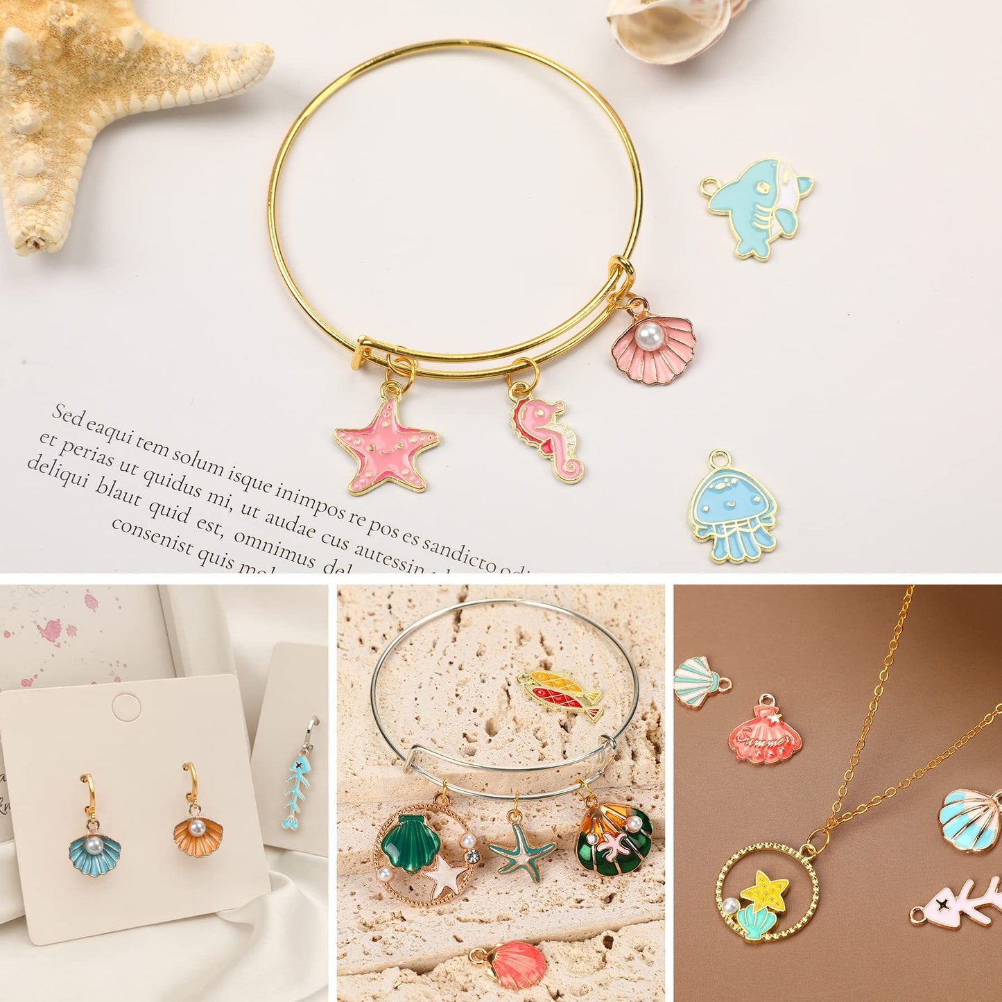 MARFOREVER 120 Pieces Of Ocean-themed Sea Jewelry For Jewelry Making, Gold Enamel Assorted Starfish And Shell Pendants Can Be Made Into Necklaces, Earrings, Bracelets,-Selling On Amazon Is Prohibited