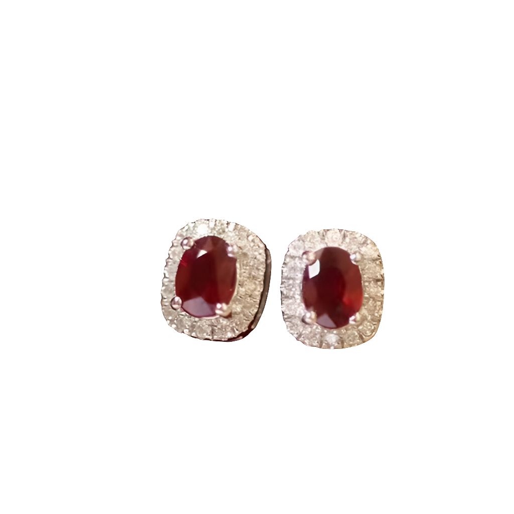 18k Natural Ruby Diamond Halo Stud Earrings