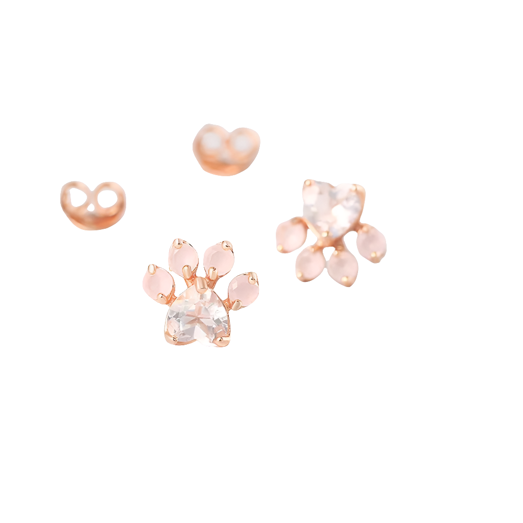 Cat Paw Sterling Silver Rose Quartz Stud Earrings
