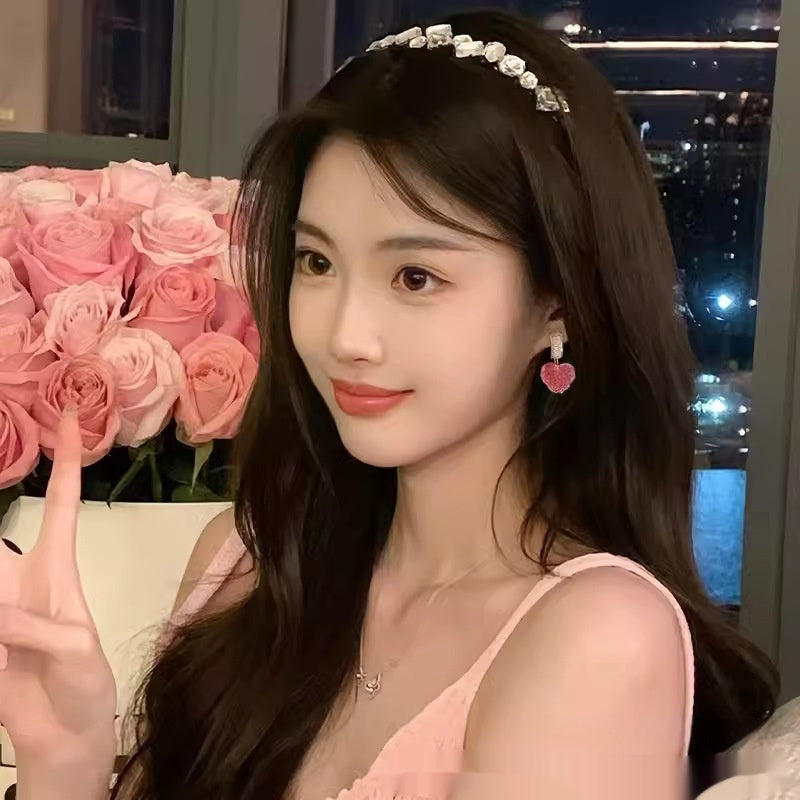 Love Is Full Of Peach Heart Earrings Temperament And High Sense