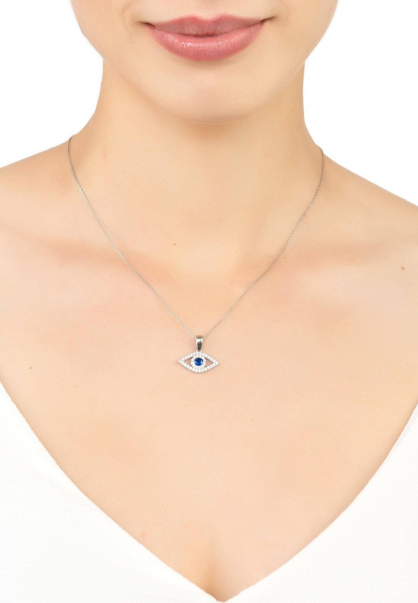 Sterling Silver Evil Eye Elliptical Necklace