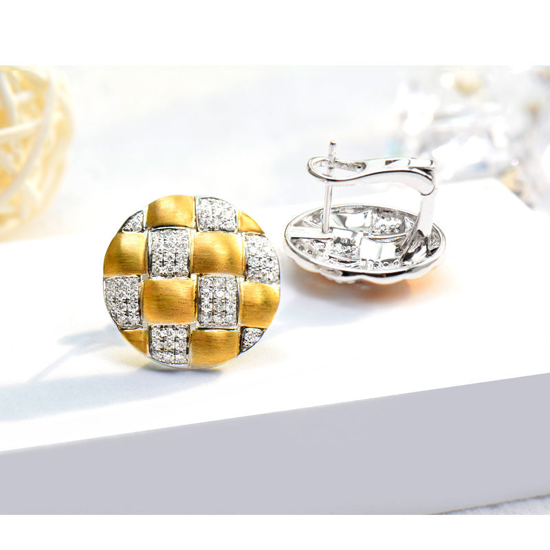 18K Gold Diamond Braided Brushed Craft Earrings