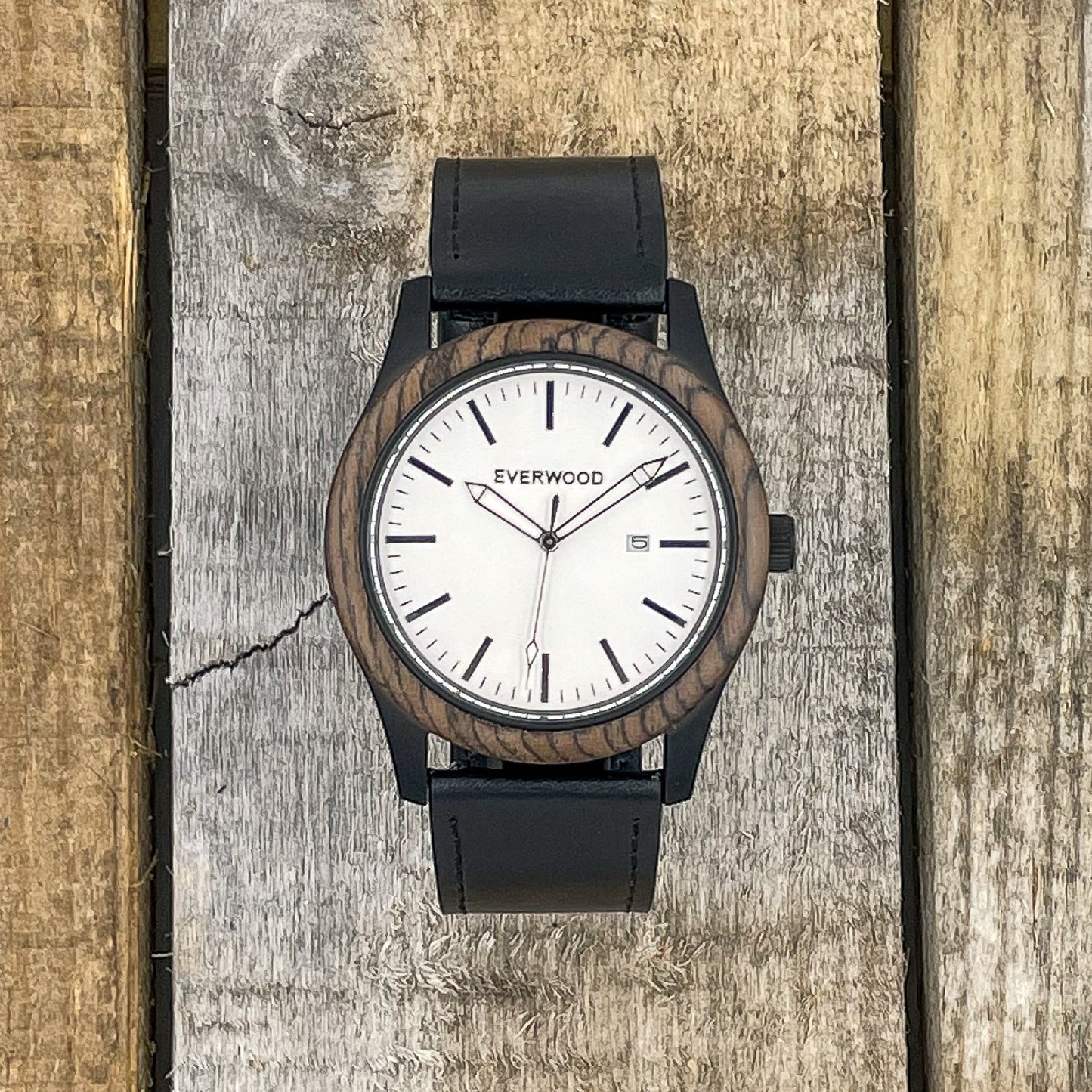 Inverness  Walnut & Black Leather Casual Quartz Watch