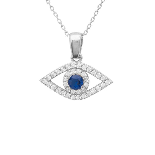 Sterling Silver Evil Eye Elliptical Necklace