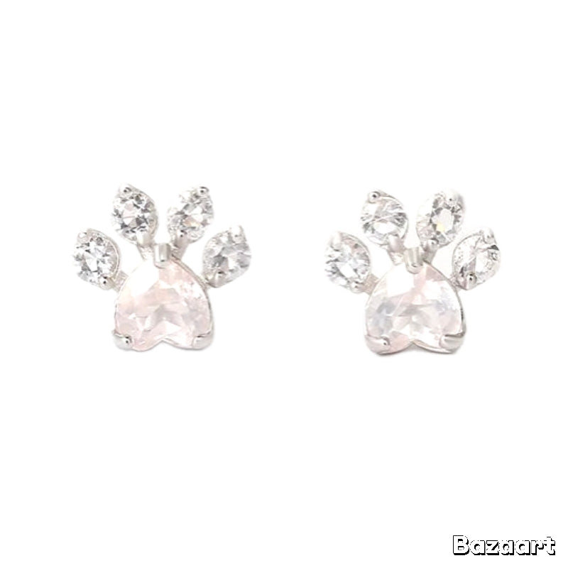 Cat Paw Sterling Silver Rose Quartz Stud Earrings