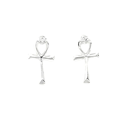Sterling Silver Inland Zircon Cross Stud Earrings