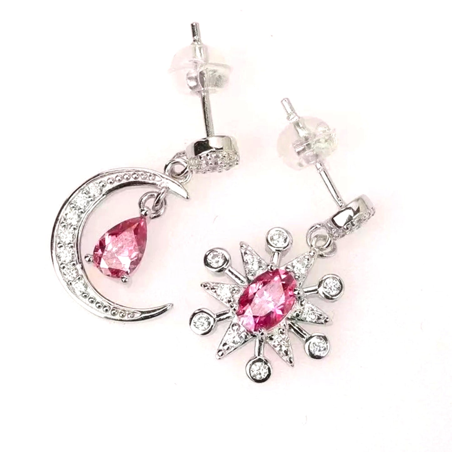 Moissanite Sterling Silver Moon & Star Earrings