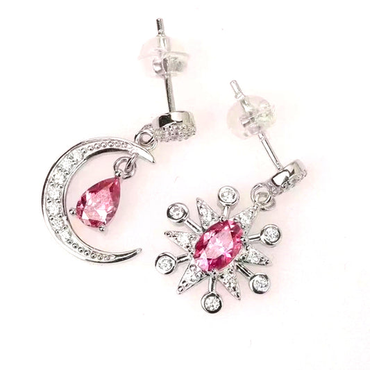 Moissanite Sterling Silver Moon & Star Earrings