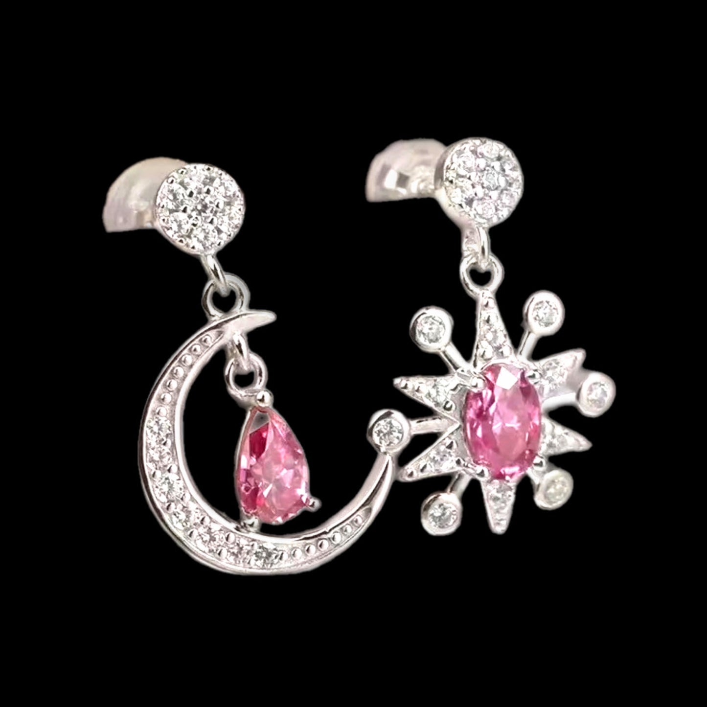 Moissanite Sterling Silver Moon & Star Earrings