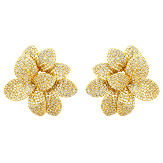 18k Gold Plated Amaryllis Flower Large Stud Earrings