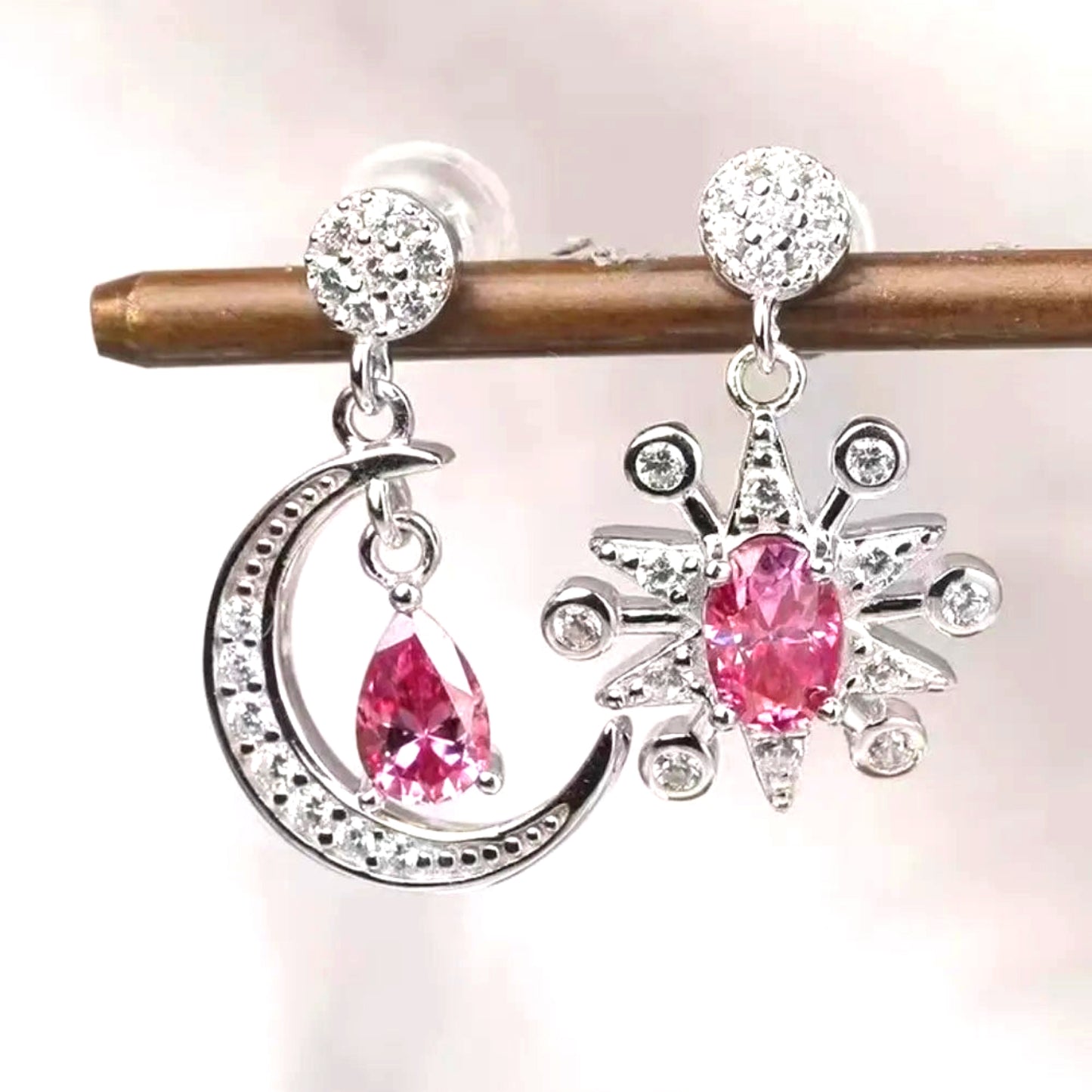 Moissanite Sterling Silver Moon & Star Earrings