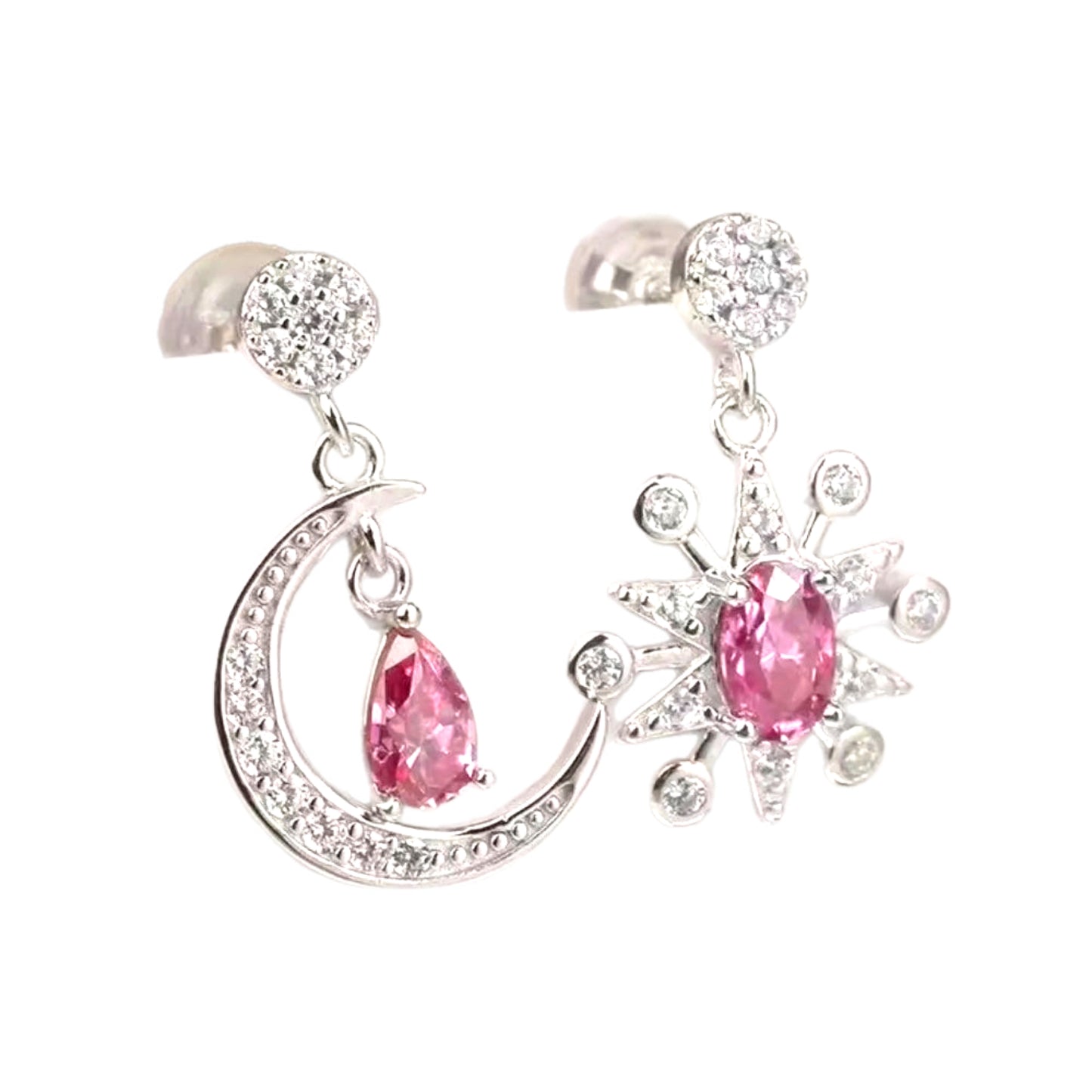 Moissanite Sterling Silver Moon & Star Earrings